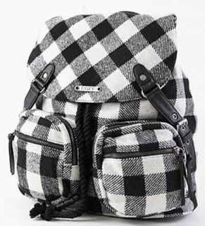 Roxy Salute Black White Plaid Backpack Shoulder Bag Purse  