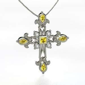   Sapphire Sterling Silver Necklace with Yellow Sapphire & White Sapp
