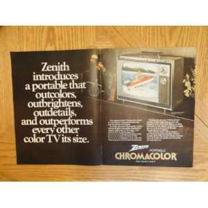 Zenith TV, 1971 magazine ad,(Chromacolor). full 2 page center fold 
