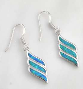 Sterling Silver Blue Opal Diamond Dangle Earrings 925  