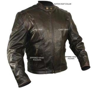   Premium Buffalo Distressed Leather Embossed Cruiser Jacket L  