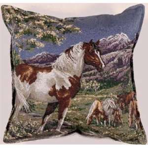 Mustangs Wild Horses Decorative Accent Throw Pillow 17 x 17  