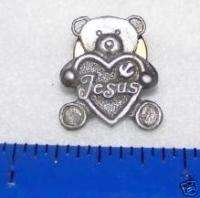 LOVE JESUS BEAR HEART Badge Button Hat Pin Pinback  