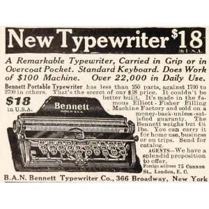  1912 Original Print Ad Bennett Portable Typewriter Co 