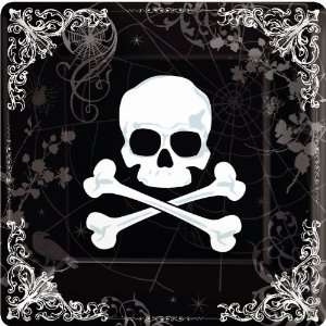   18 10 In. Square Skull and Bones Halloween Paper Plate: Toys & Games