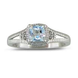    Sterling Silver Aquamarine and Diamond Ring (3/4 cttw) Jewelry