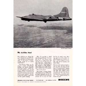  1943 WWII Ad Boeing B 17 Flying Fortress No Achilles Heel 