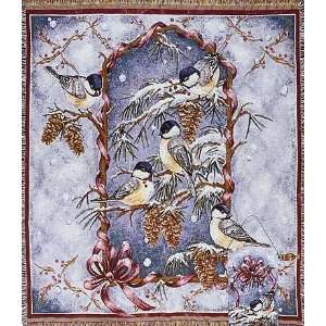  Chickadee Snow Holiday Afghan Throw Tapestry