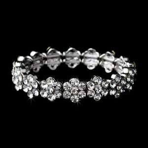  Silver Clear CZ Crystal Flower Stretch Bracelet Jewelry