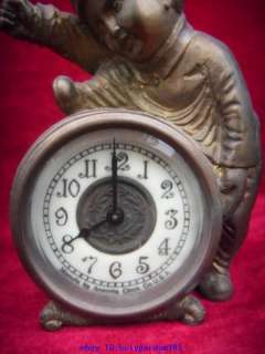 Europe Copper Angel Kid Statue Working Mechanical Watch Clock  