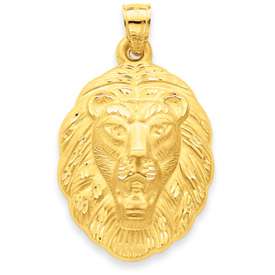 New 14K Yellow Gold Diamond cut Lion Head Pendant  