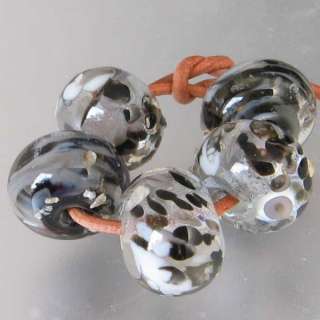 DFJ Lampwork 5 Frits Spacer Beads ~New England Granite~ Mica Black 