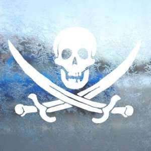   JOLLY ROGER FLAG BUCCANEER Car White Sticker: Arts, Crafts & Sewing