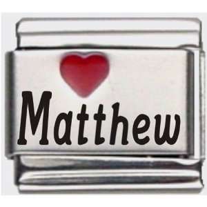  Matthew Red Heart Laser Name Italian Charm Link Jewelry