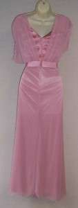 PATRA Pink Chiffon V Neck Belted Beaded Formal Long Evening Gown dress 