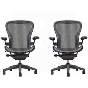TWO   Herman Miller Basic Aeron Chair Medium Size (B) Graphite Classic 