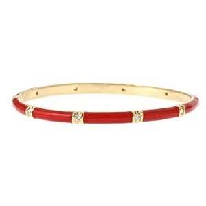  Vermeil Red Enamel Bangle with CZ Spacers Jewelry