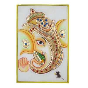  Ganesha Hindu Art from India Embossed Miniature Painting 