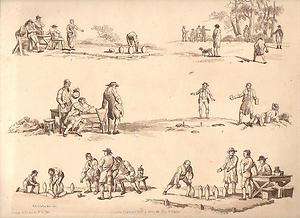 1824 Antique Print of Bowls Lawn Bowling from Pynes Microcosm  