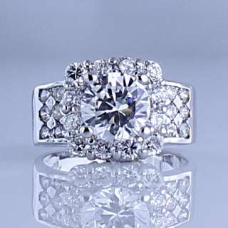 Clear White Round CZ 5.6 Carat Rhodium Silver Wedding Engagement Ring 