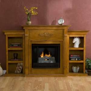   Plantation Oak Gel Fuel Fireplace w/ Bookcases