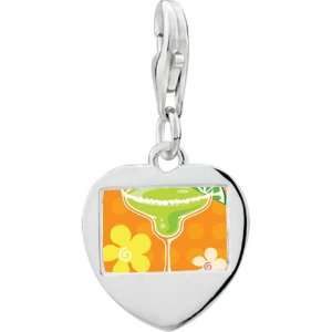  925 Sterling Silver Drink And Flowers Photo Heart Frame 