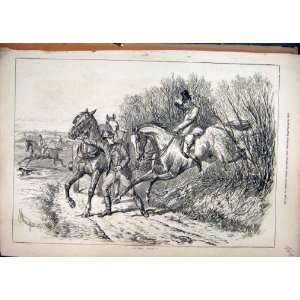  1877 Man Horse Jumpin Fence Accident Country Scene: Home 