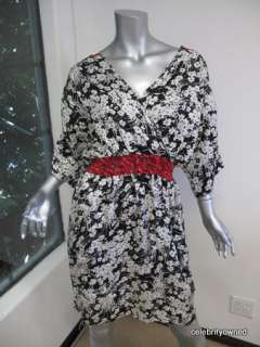 Huntress For Scoop Black/White Floral Red Trim Dress SM  
