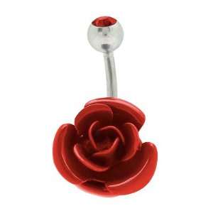  Red Rose Flower Belly Button Ring: Jewelry
