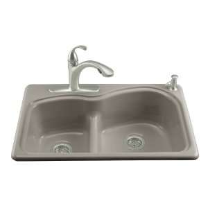   Sink with Large/Medium Basins and Four Hole Faucet Drilling, Cashmere