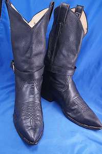 Larry Mahan Black Leather Western Boots Mens 9.5 D  