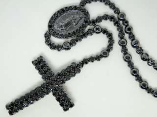 MENS BLACK WHITE OR YELLOW SIMULATED DIAMOND ROSARY NECKLACE CHAIN 36 