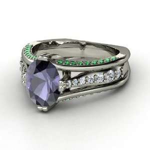  Concerto Ring, Oval Iolite Platinum Ring with Diamond 