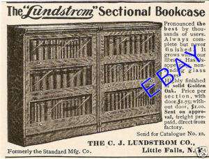 1904 LUNDSTROM SECTIONAL BOOKCASE AD LITTLE FALLS NY  