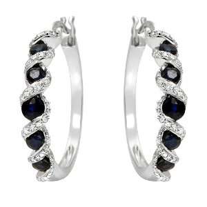  Diamond and Sapphire Earrings in 14K White Gold, 1.50ctw 