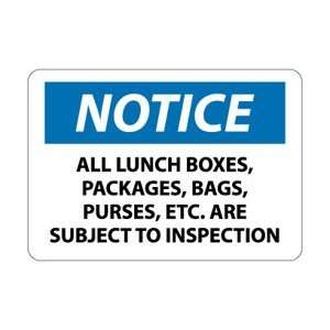 N208PB   Notice, All Lunch Boxes Packages BAGS Purses, 10 X 14 