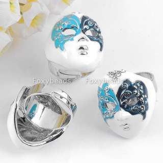 Fashion *3 Color Glazed Opera Mask Masquerade Rhinestone Finger Ring 