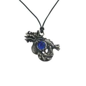    Dragon of Darkness Pendant Necklace with Blue Cz Jewel: Jewelry