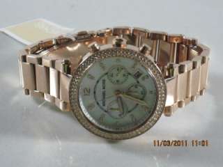 Michael Kors MK5491 Rose Gold Crystal MOP Bracelet Chronograph Womens 