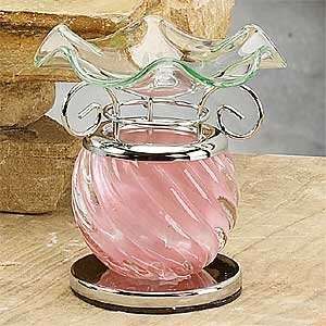  Spiral Pink Design Glass Base Oil Burner 4.5in High