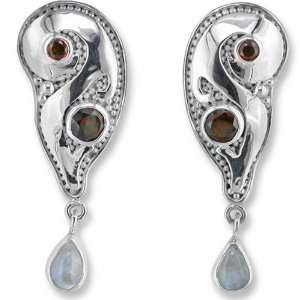  Sterling Silver Garnet and Rainbow Moonstone Earrings by 