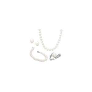   Freshwater Pearl Four Piece Set in 14K White Gold 6.0 7.5mm freshwater