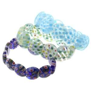 Set of 3 Milla Fiori Murano Style Stretch Bracelets   Light Blue 