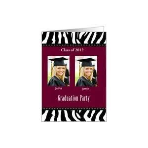  Twins Graduation Invitation, Zebra Pattern Photo Card Card 