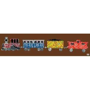  License Plate Train in Chocolate Canvas Reproduction 