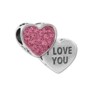  Authentic Biagi Pink Crystal I Love You Heart   Charm .925 
