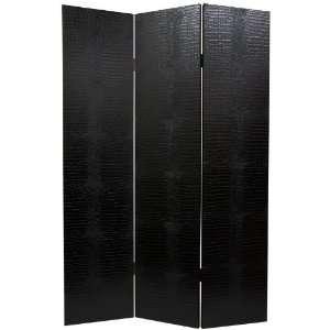  ft. Tall Faux Leather Black Crocodile Room Divider