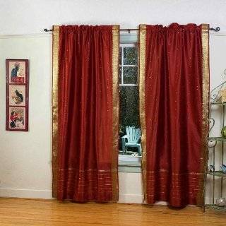 Rust 84 inch Rod Pocket Sheer Sari Curtain Panel (India)   Pair