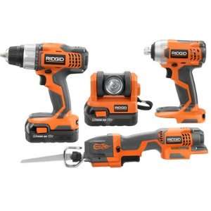Factory Reconditioned RIDGID 18V 4PC COMBO KIT Drill, Driver, Light 