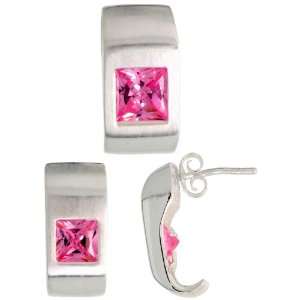   tall) Set, w/ Princess Cut Pink Tourmaline colored CZ Stones Jewelry